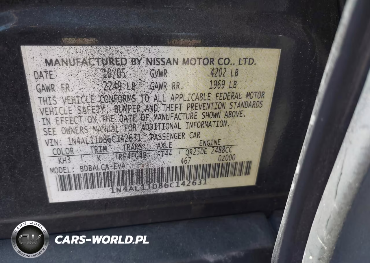 2006 Nissan Altima 2.5 S VIN:1N4AL11D86C142631 - 9
