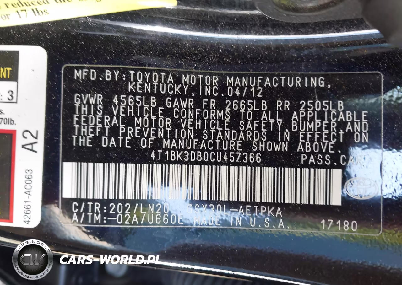 2012 Toyota Avalon Limited VIN:4T1BK3DB0CU457366 - 9