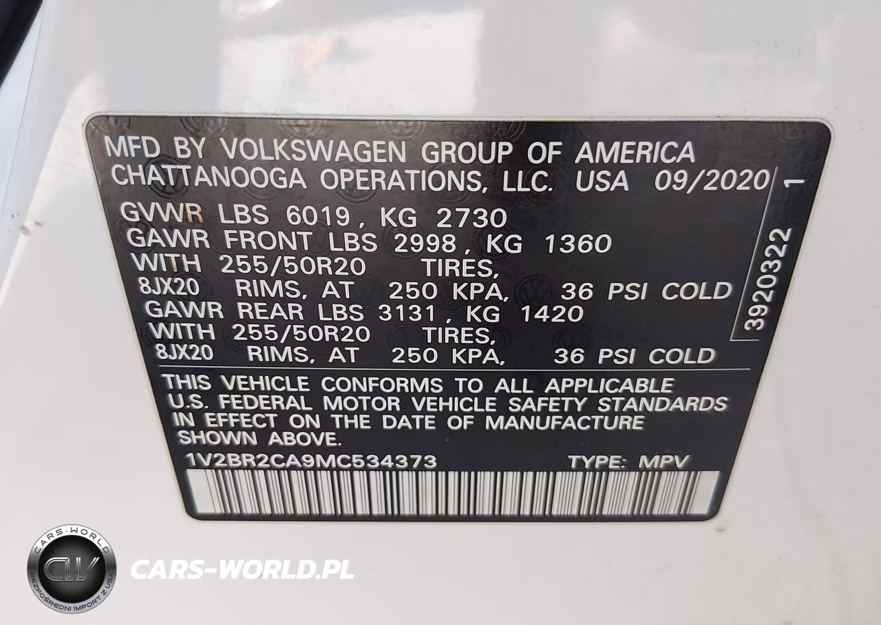 2021 Volkswagen Atlas 3.6L V6 Sel VIN:1V2BR2CA9MC534373 - 9
