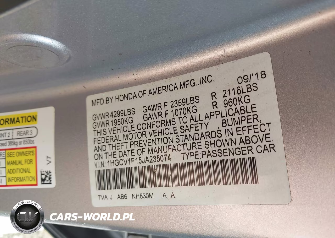 2018 Honda Accord Lx VIN:1HGCV1F15JA235074 - 9
