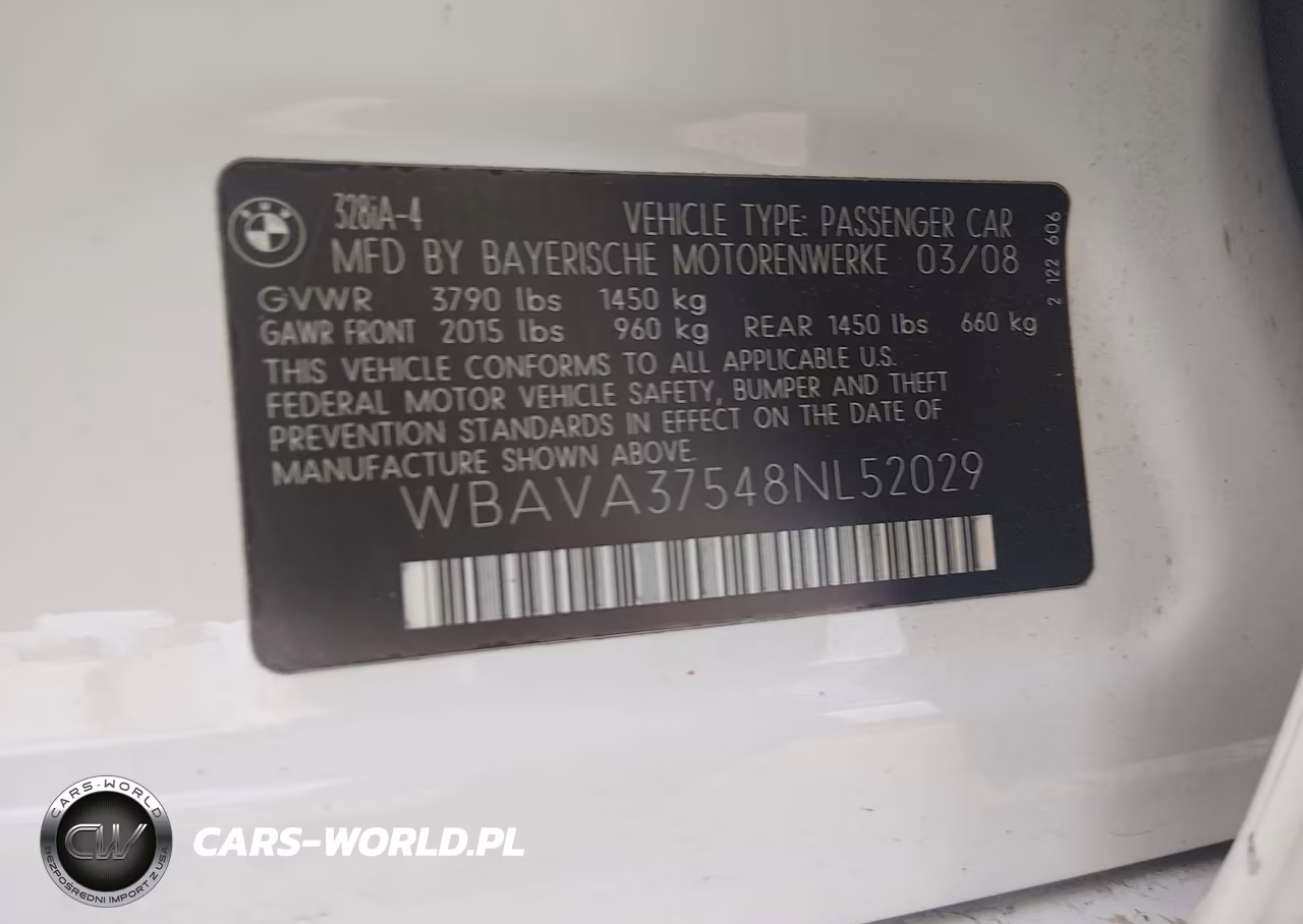 2008 BMW 328I VIN:WBAVA37548NL52029 - 9
