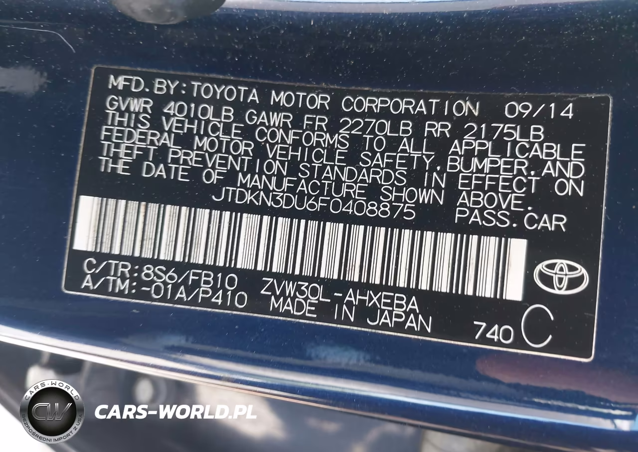 2015 Toyota Prius Two VIN:JTDKN3DU6F0408875 - 9