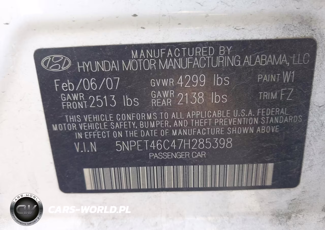 2007 Hyundai Sonata Gls VIN:5NPET46C47H285398 - 9