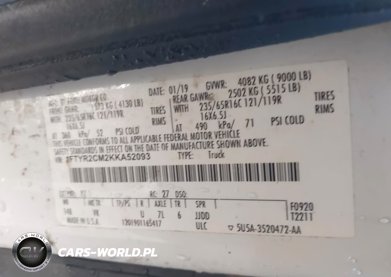 2019 Ford Transit-250 VIN:1FTYR2CM2KKA52093 - 9