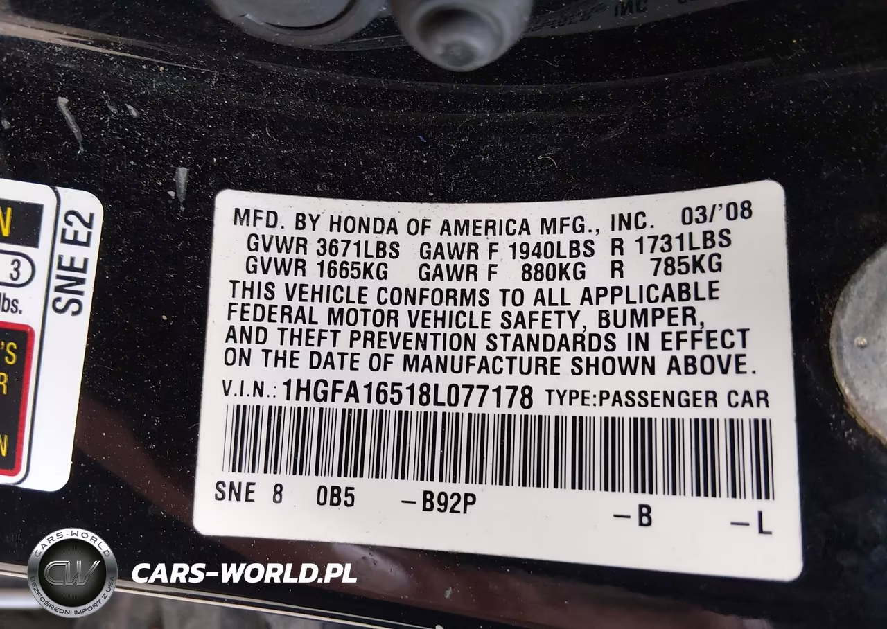 2008 Honda Civic Lx VIN:1HGFA16518L077178 - 9