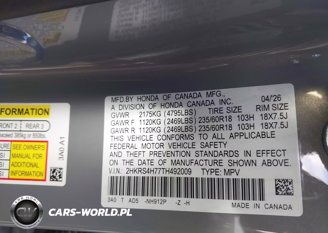 2026 Honda Cr-V Ex-L Awd VIN:2HKRS4H77TH492009 - 9