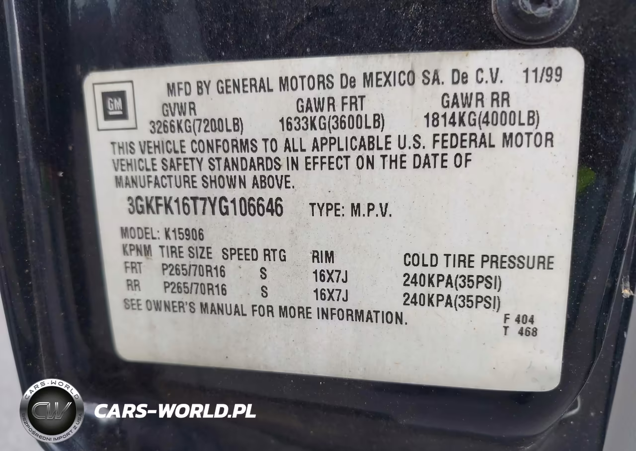 2000 GMC Yukon Xl 1500 Slt VIN:3GKFK16T7YG106646 - 9