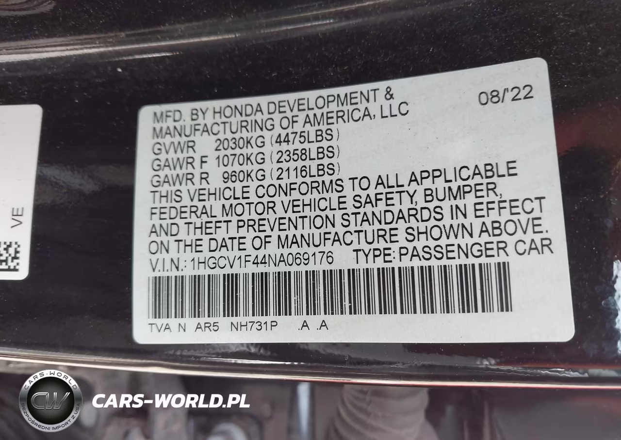 2022 Honda Accord Sport Special Edition VIN:1HGCV1F44NA069176 - 9