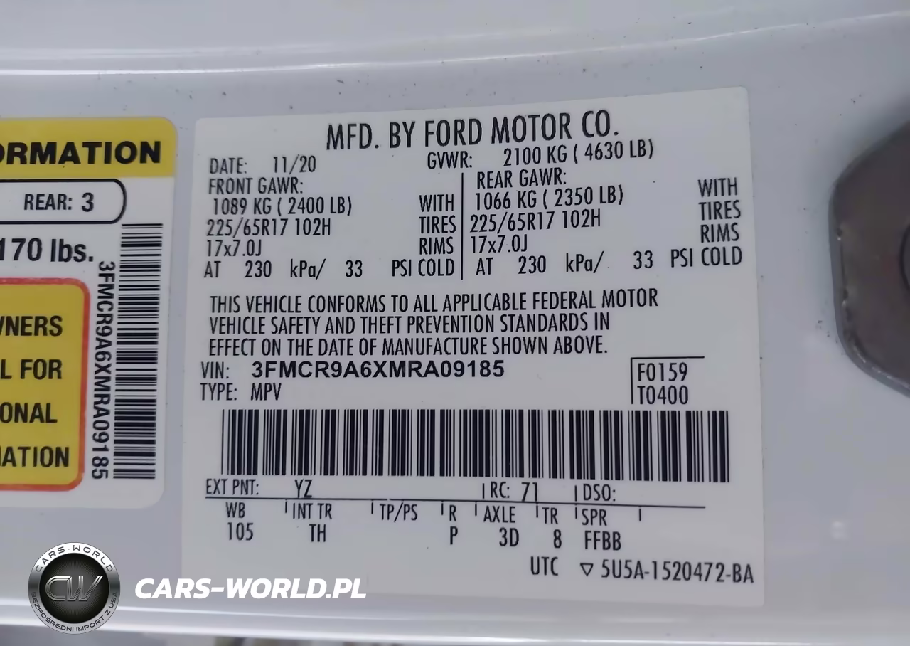 2021 Ford Bronco Sport VIN:3FMCR9A6XMRA09185 - 9