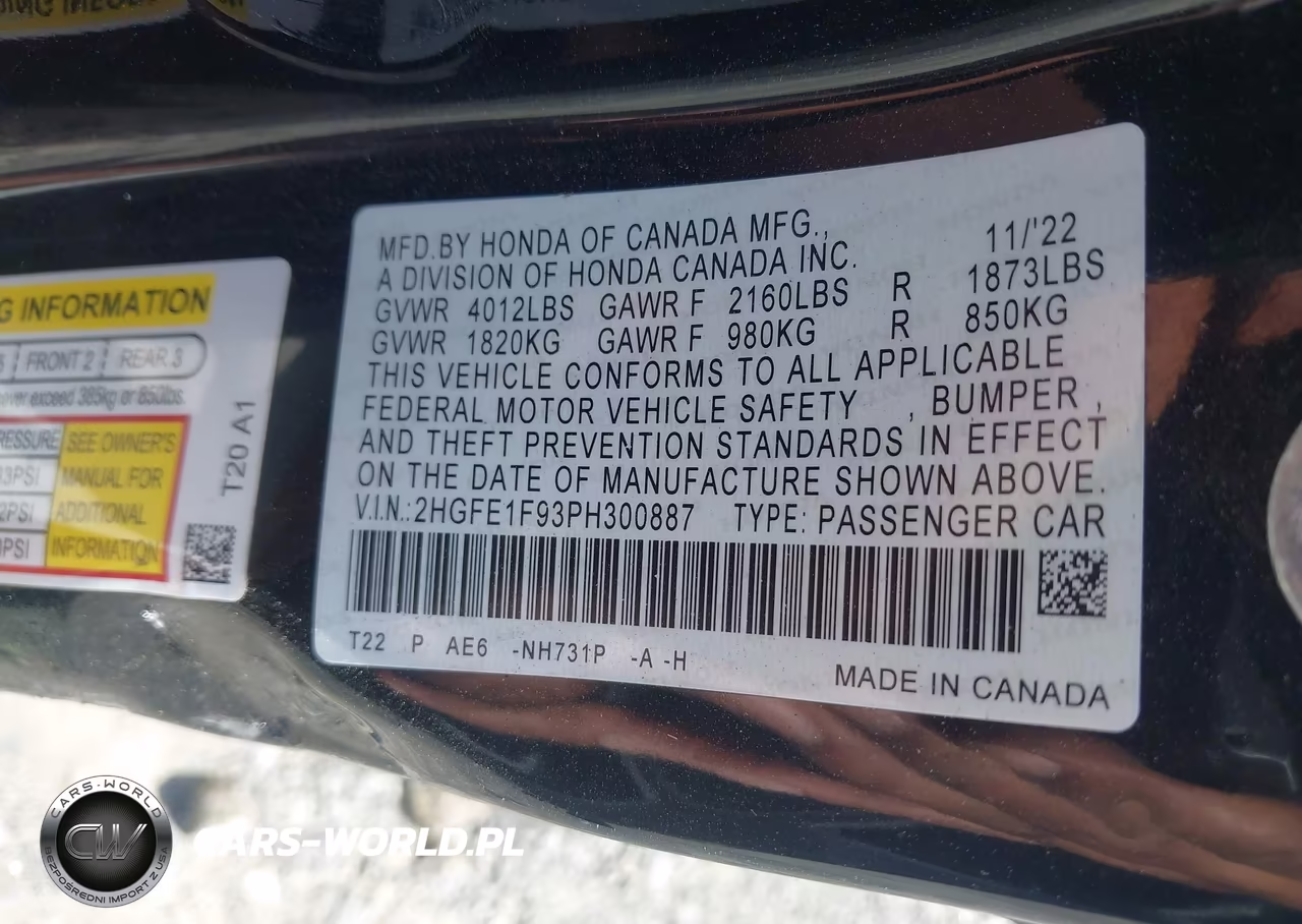 2023 Honda Civic Touring VIN:2HGFE1F93PH300887 - 9