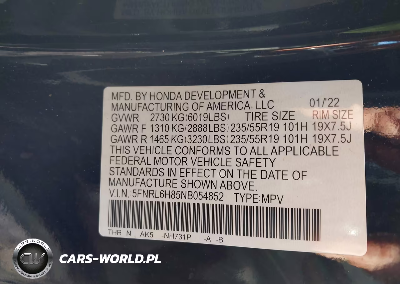 2022 Honda Odyssey Touring VIN:5FNRL6H85NB054852 - 9
