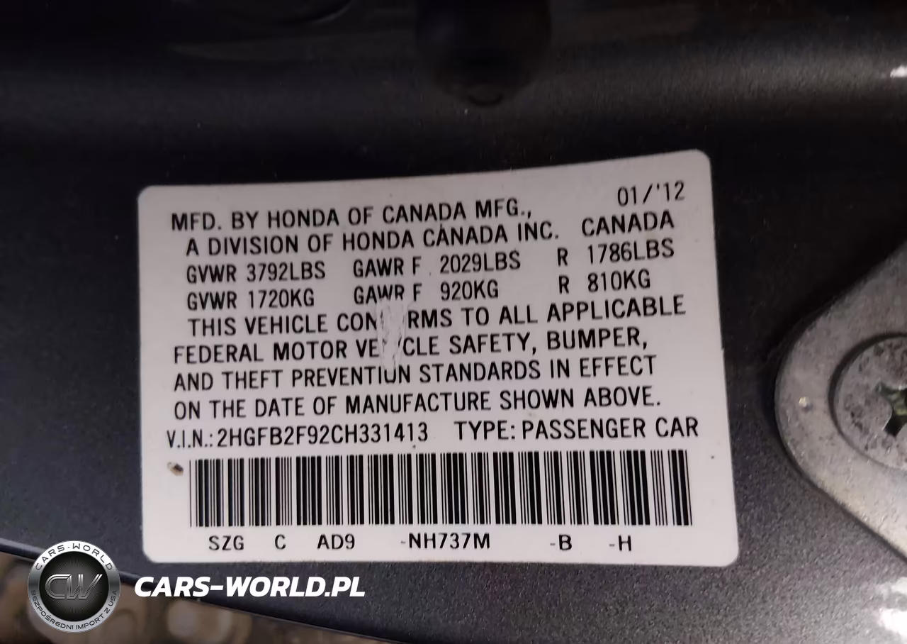 2012 Honda Civic Ex-L VIN:2HGFB2F92CH331413 - 9