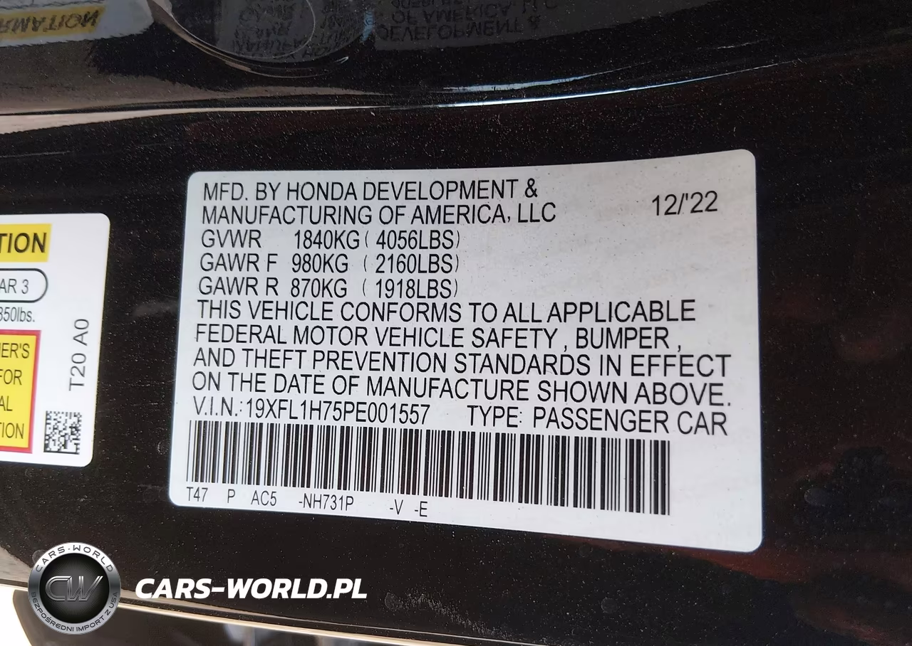 2023 Honda Civic Ex-L-Ex-L W-O Bsi VIN:19XFL1H75PE001557 - 9