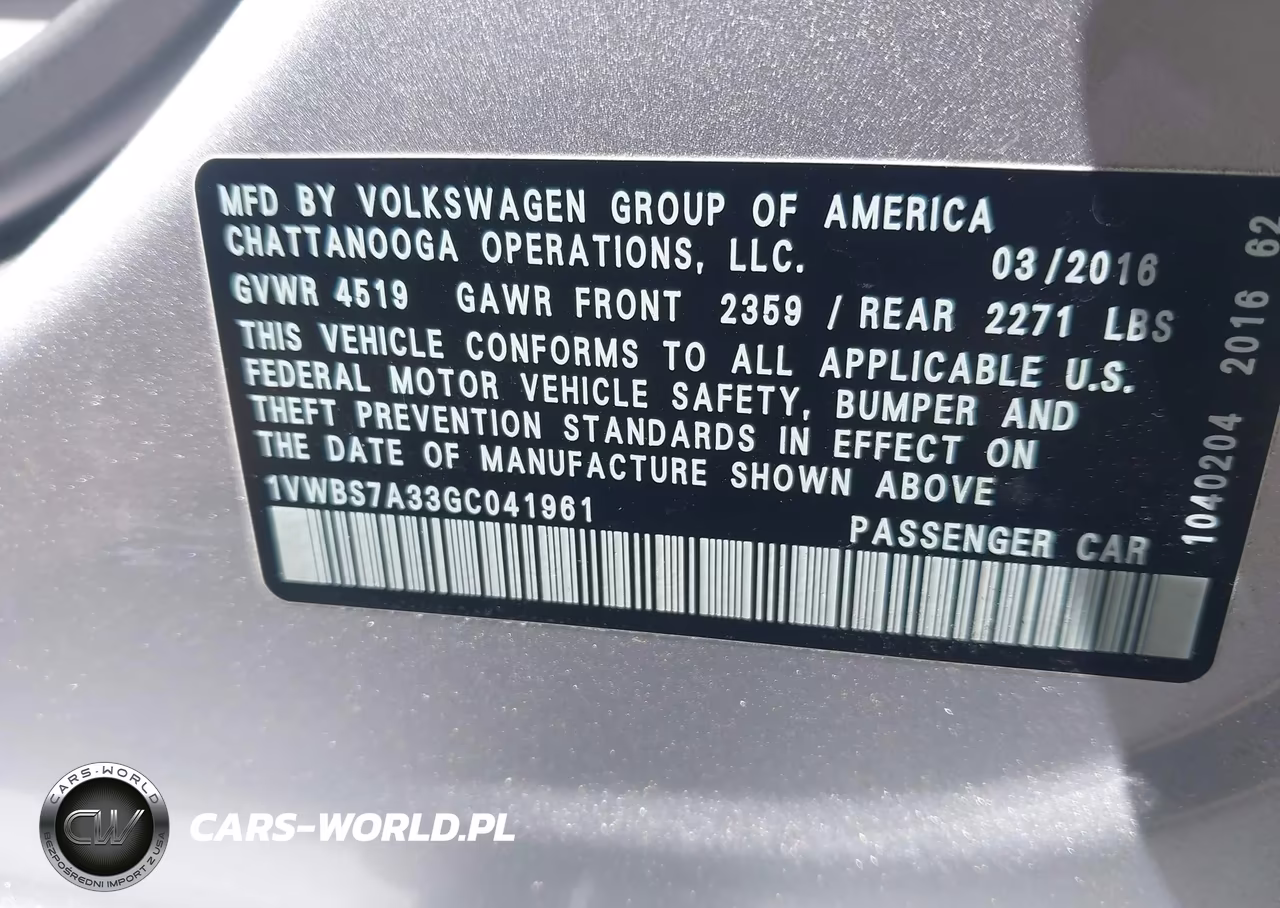 2016 Volkswagen Passat 1.8T Se VIN:1VWBS7A33GC041961 - 9