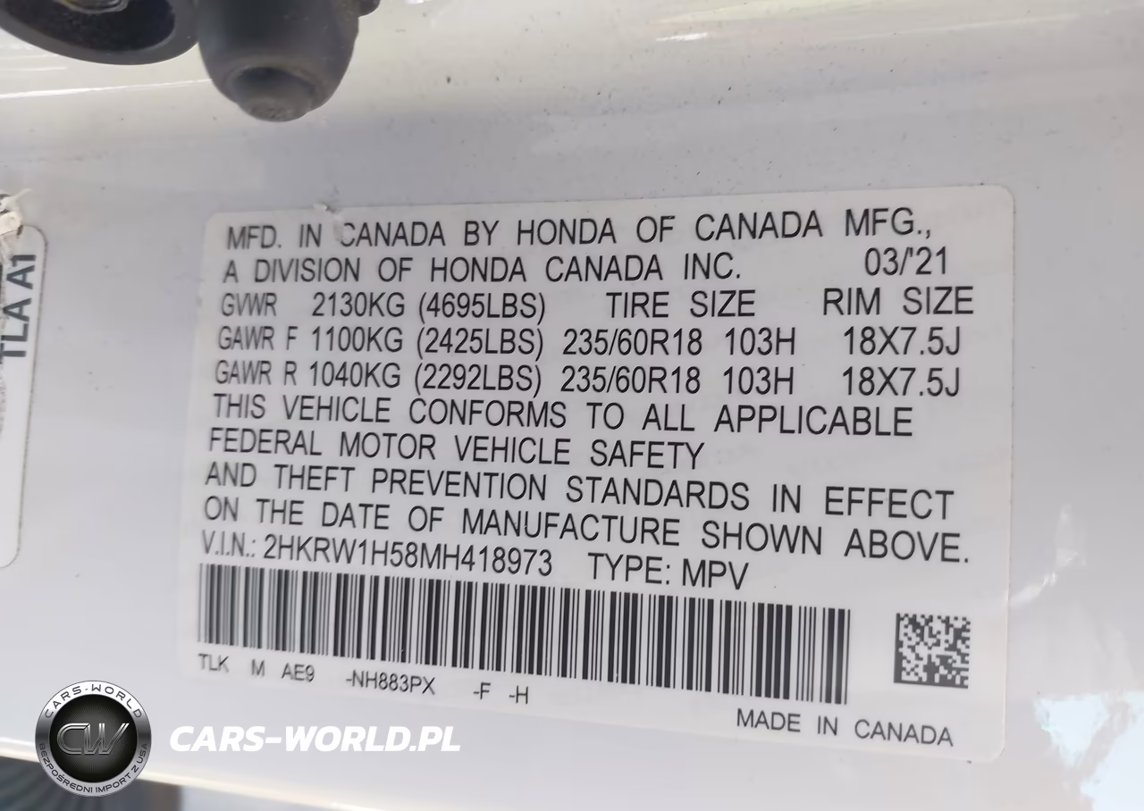 2021 Honda Cr-V 2Wd Ex VIN:2HKRW1H58MH418973 - 9
