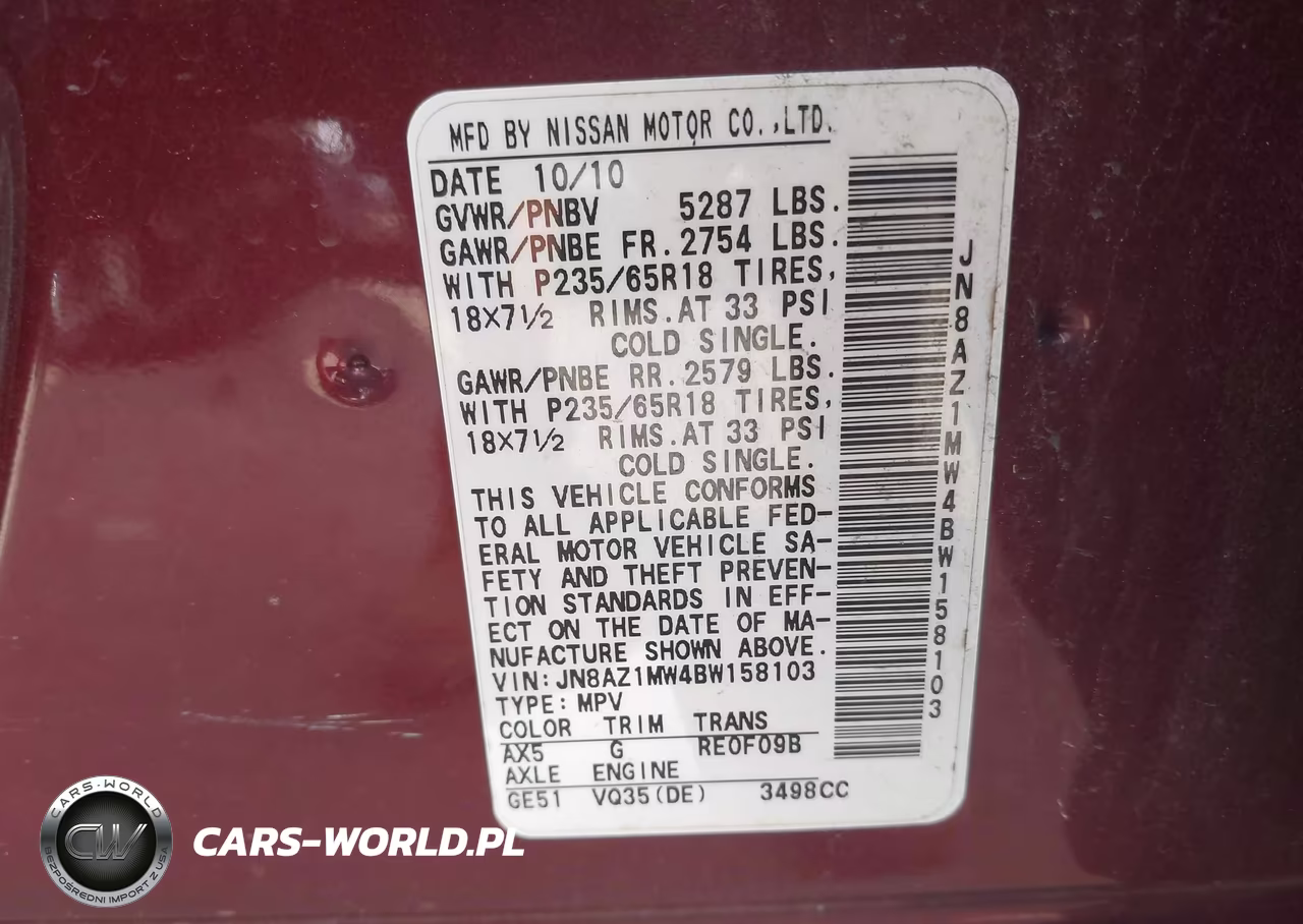 2011 Nissan Murano Sl VIN:JN8AZ1MW4BW158103 - 9