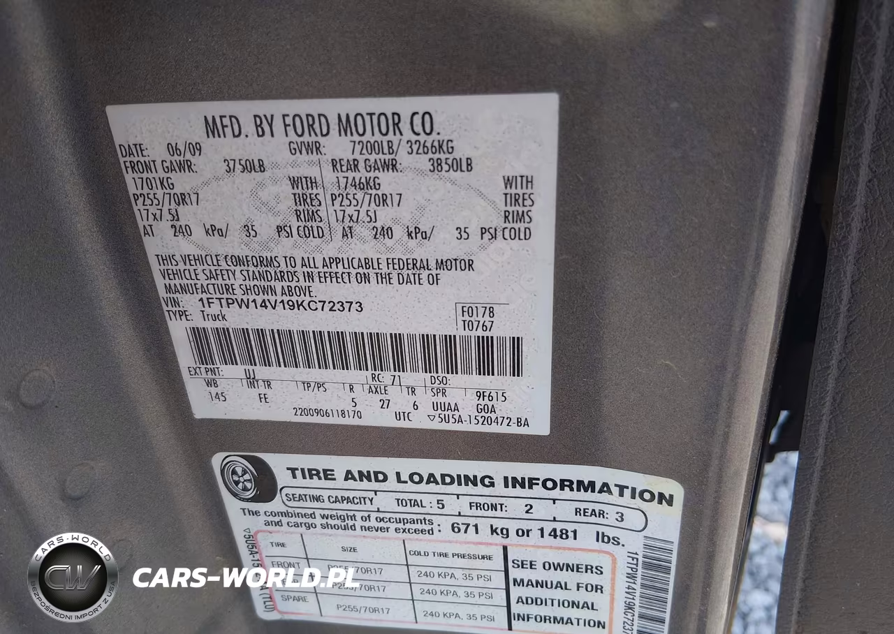 2009 Ford F-150 Fx4-King Ranch-Lariat-Platinum-Xl-Xlt VIN:1FTPW14V19KC72373 - 9