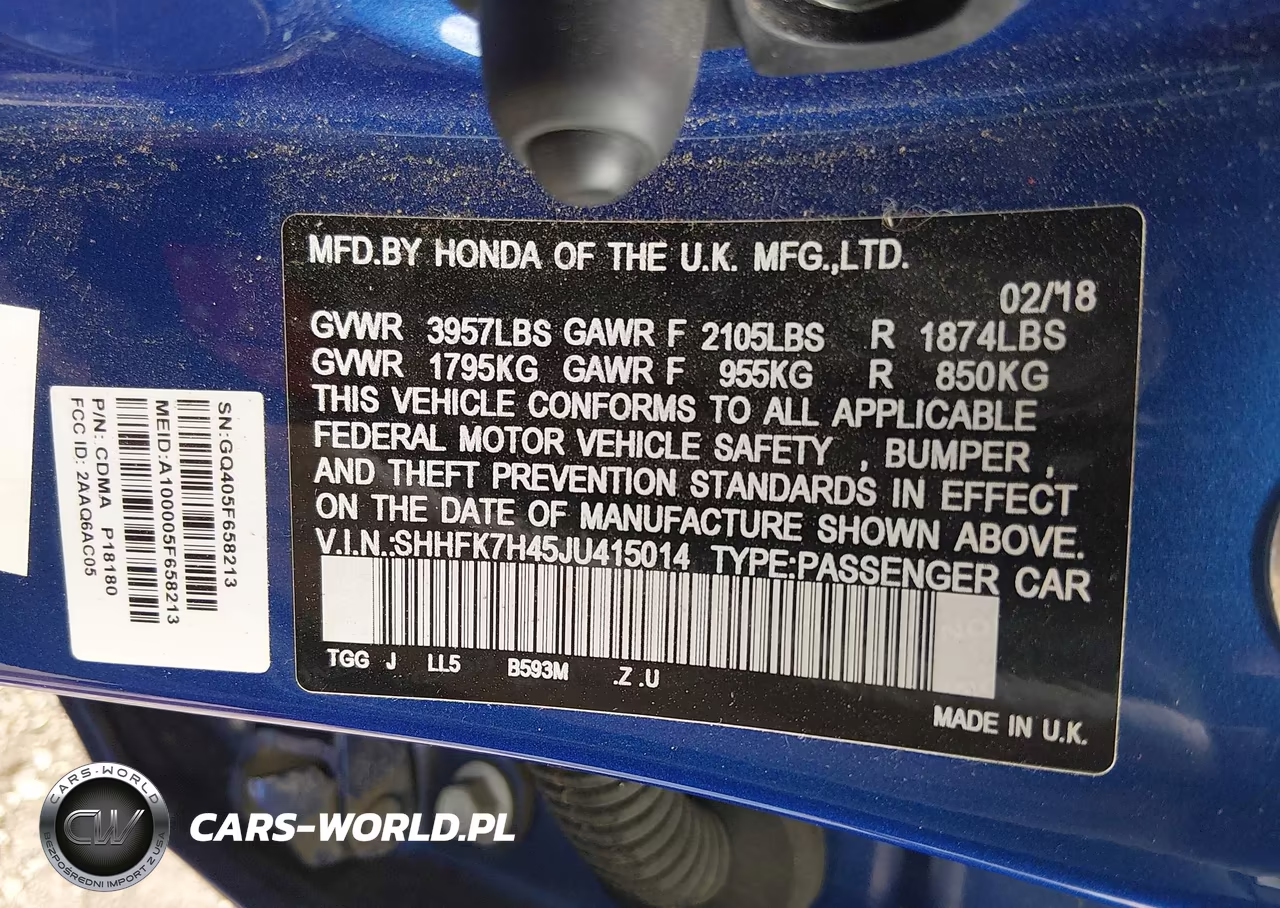 2018 Honda Civic Sport VIN:SHHFK7H45JU415014 - 9