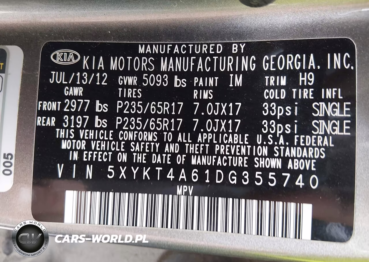 2013 Kia Sorento Lx VIN:5XYKT4A61DG355740 - 9