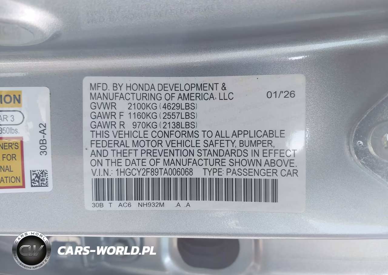 2026 Honda Accord Hybrid Touring VIN:1HGCY2F89TA006068 - 9