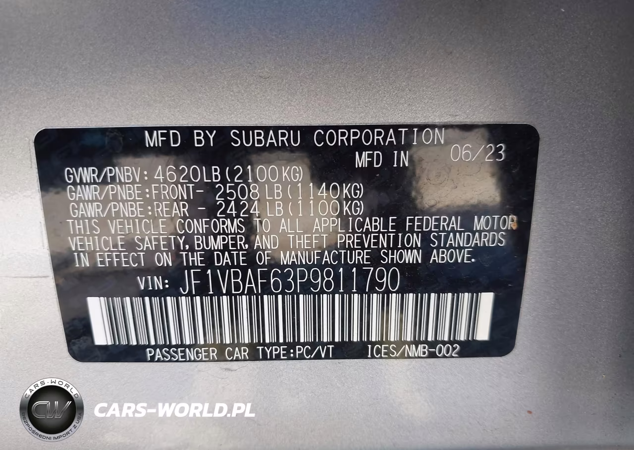 2023 Subaru Wrx Premium VIN:JF1VBAF63P9811790 - 9
