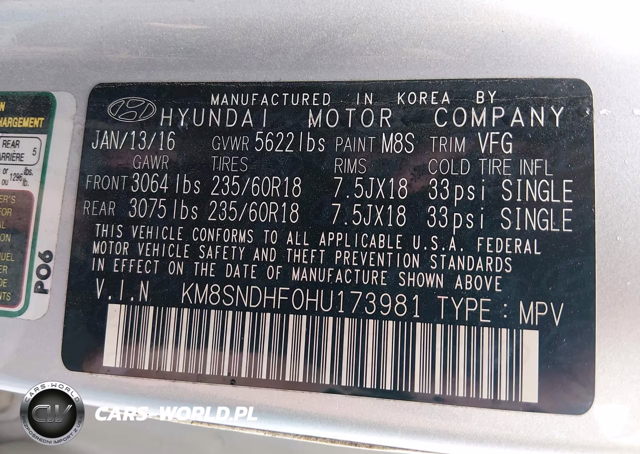 2017 Hyundai Santa Fe Se VIN:KM8SNDHF0HU173981 - 9