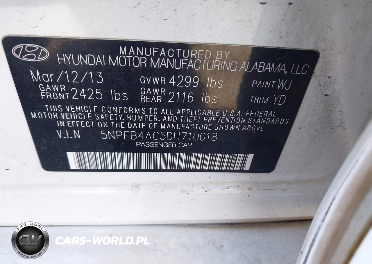 2013 Hyundai Sonata Gls VIN:5NPEB4AC5DH710018 - 9