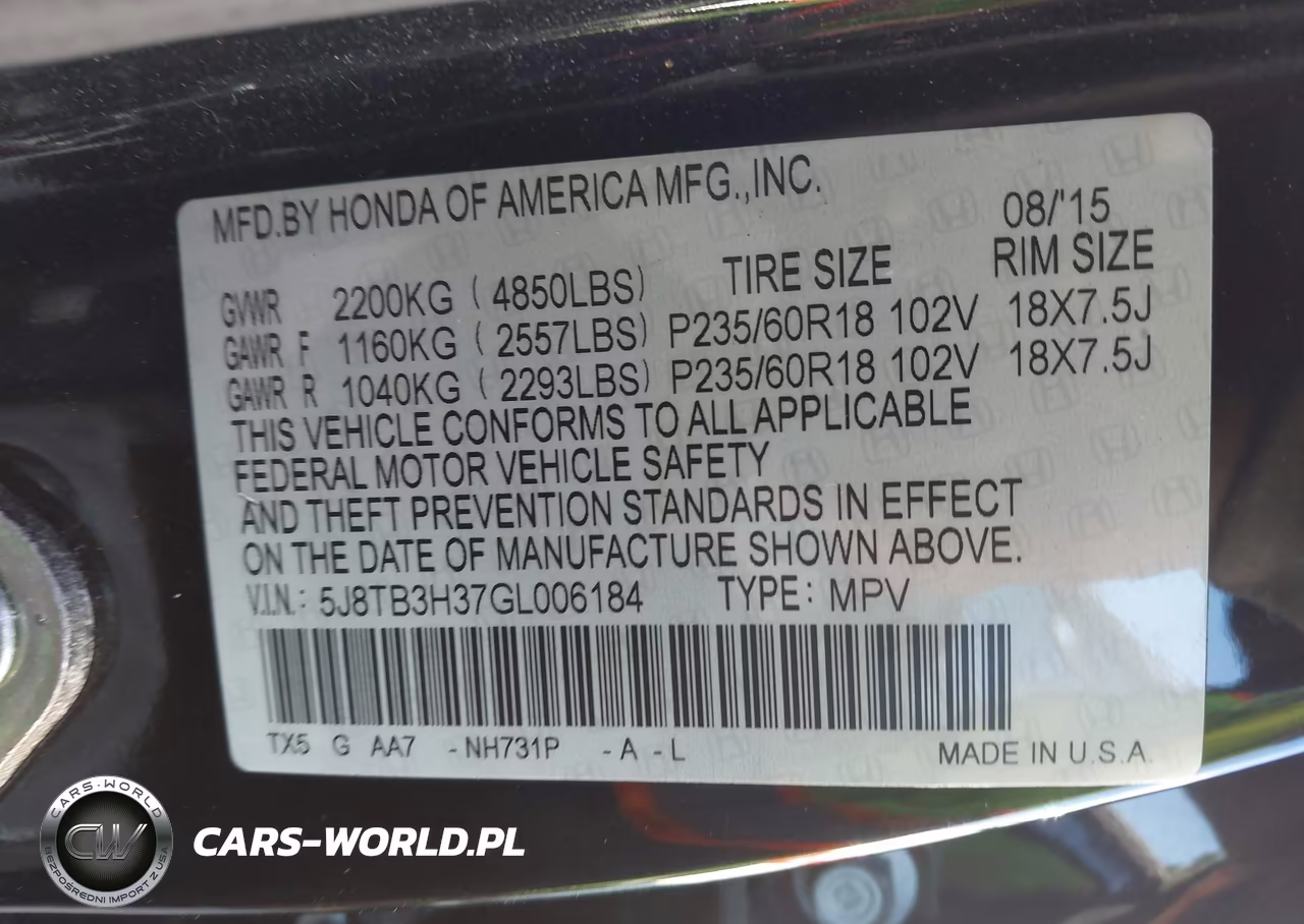 2016 Acura Rdx Acurawatch Plus Pkg VIN:5J8TB3H37GL006184 - 9
