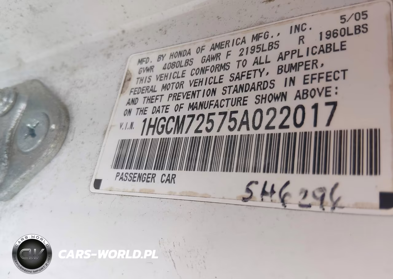 2005 Honda Accord 2.4 Lx Special Edition VIN:1HGCM72575A022017 - 9