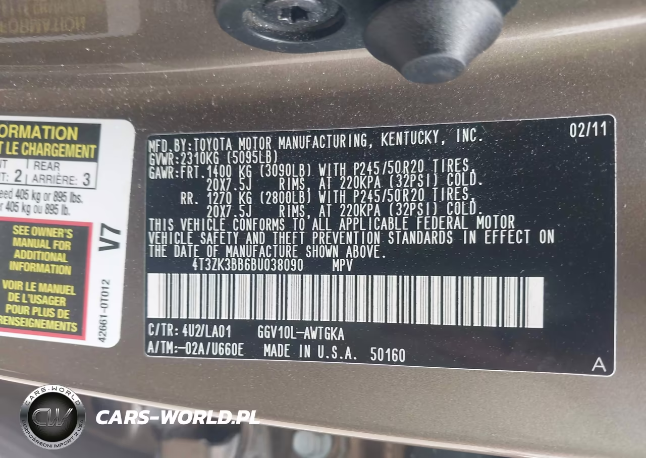 2011 Toyota Venza Base V6 VIN:4T3ZK3BB6BU038090 - 9