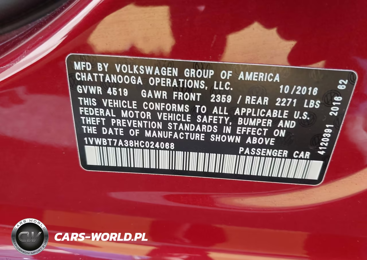 2017 Volkswagen Passat 1.8T Se VIN:1VWBT7A38HC024068 - 9