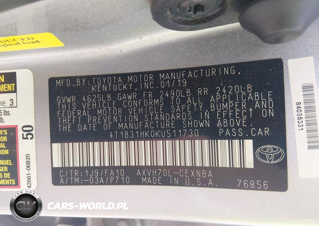 2019 Toyota Camry Hybrid Le VIN:4T1B31HK0KU511730 - 9