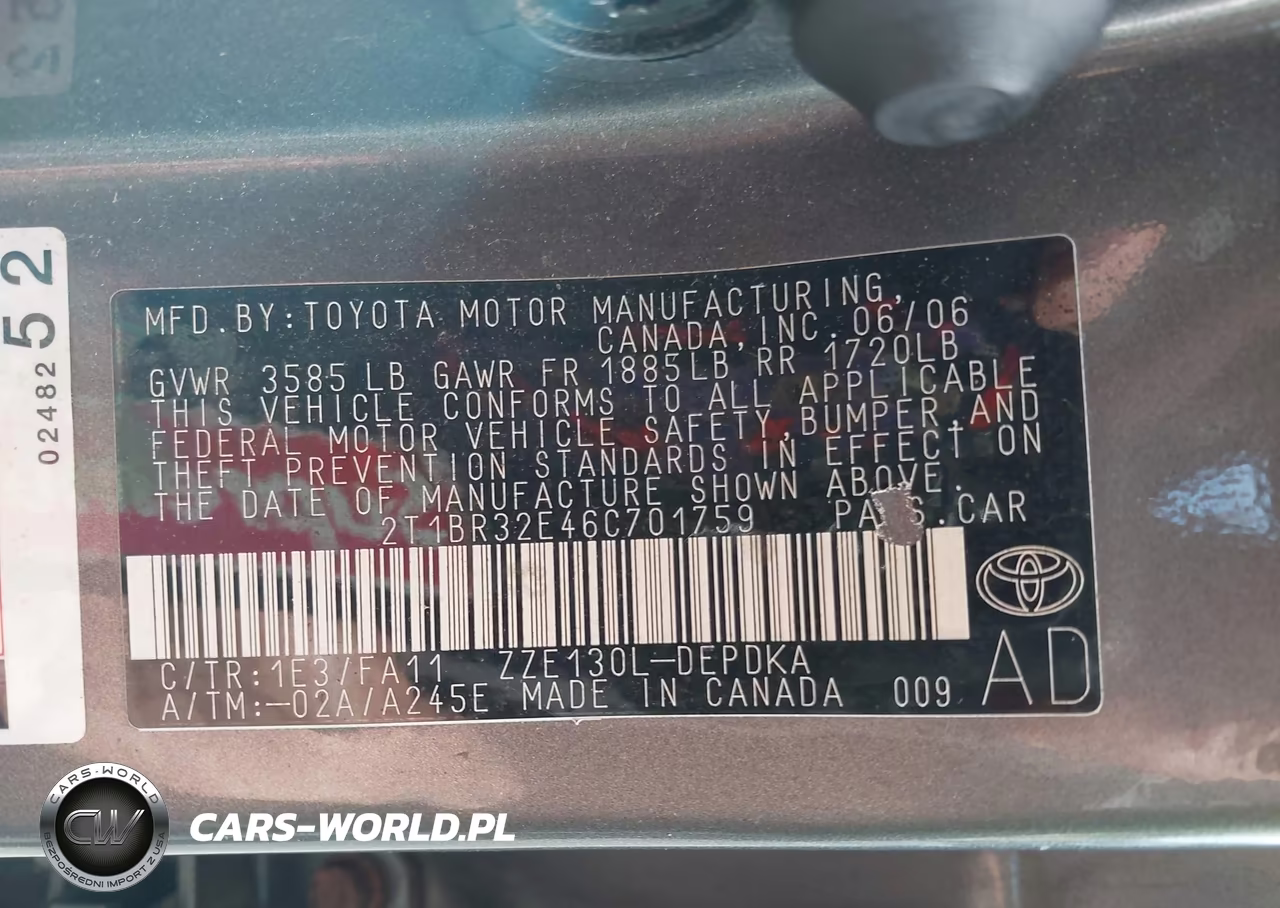 2006 Toyota Corolla Ce VIN:2T1BR32E46C701759 - 9