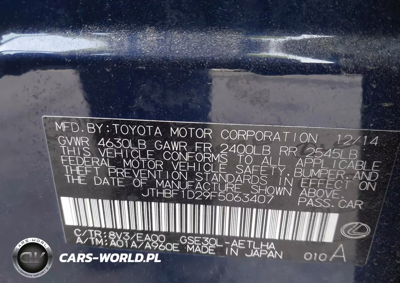 2015 Lexus Is 250 VIN:JTHBF1D29F5063407 - 9