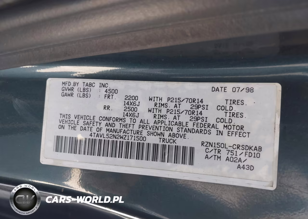 1998 Toyota Tacoma VIN:4TAVL52N2WZ171500 - 9