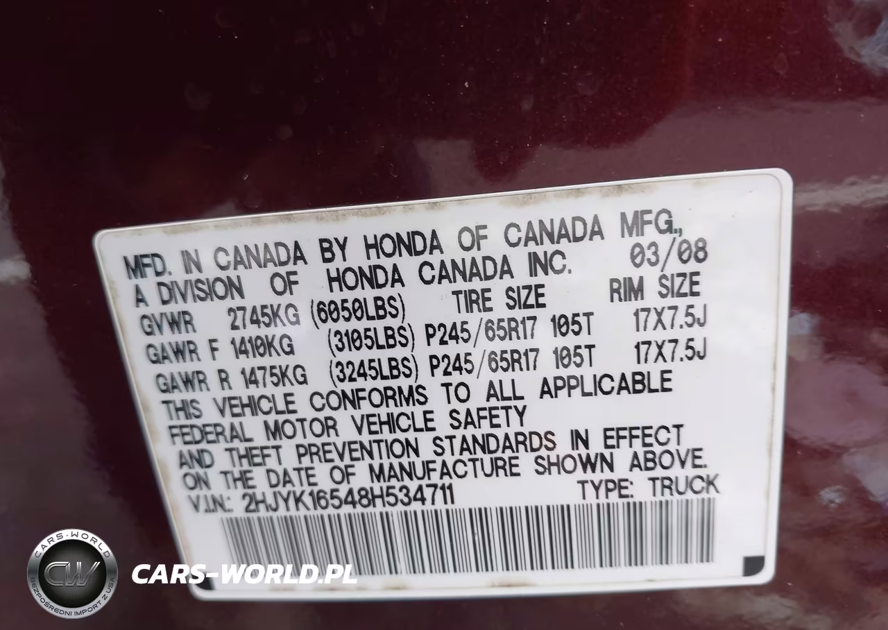 2008 Honda Ridgeline Rtl VIN:2HJYK16548H534711 - 9