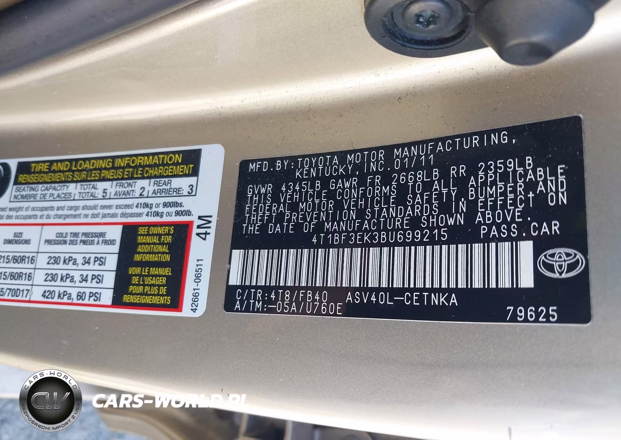 2011 Toyota Camry Le VIN:4T1BF3EK3BU699215 - 9