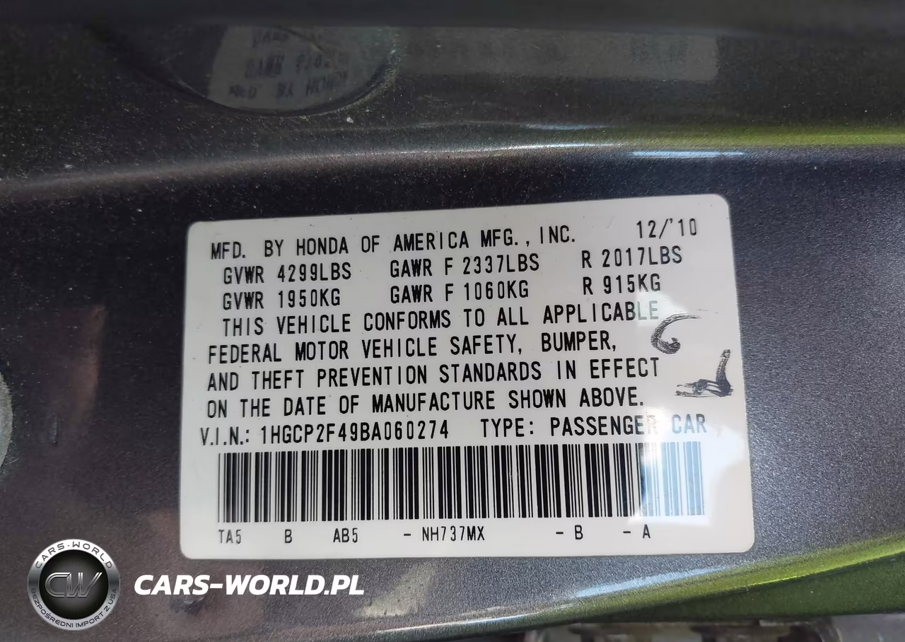 2011 Honda Accord 2.4 Lx-P VIN:1HGCP2F49BA060274 - 9