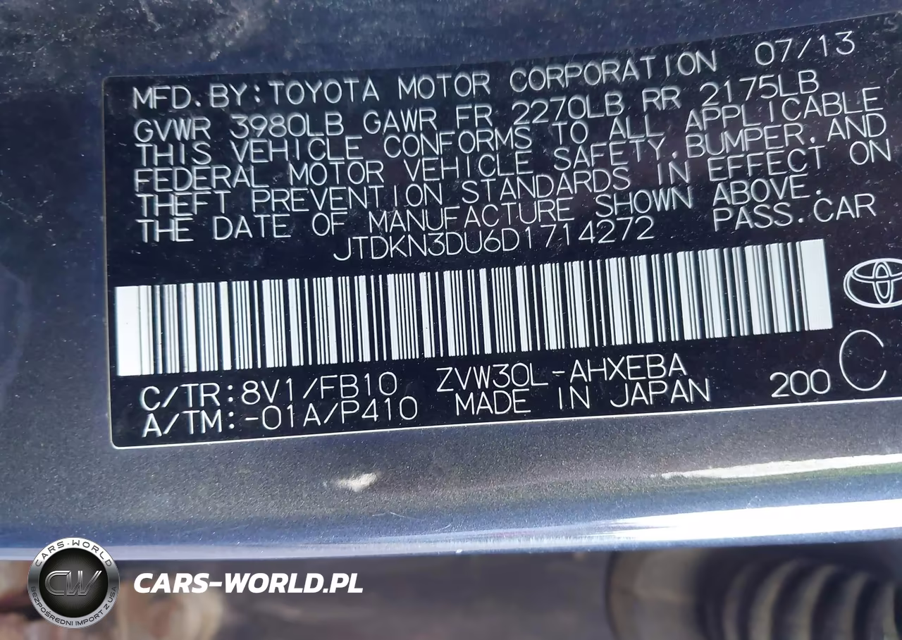 2013 Toyota Prius Two VIN:JTDKN3DU6D1714272 - 9