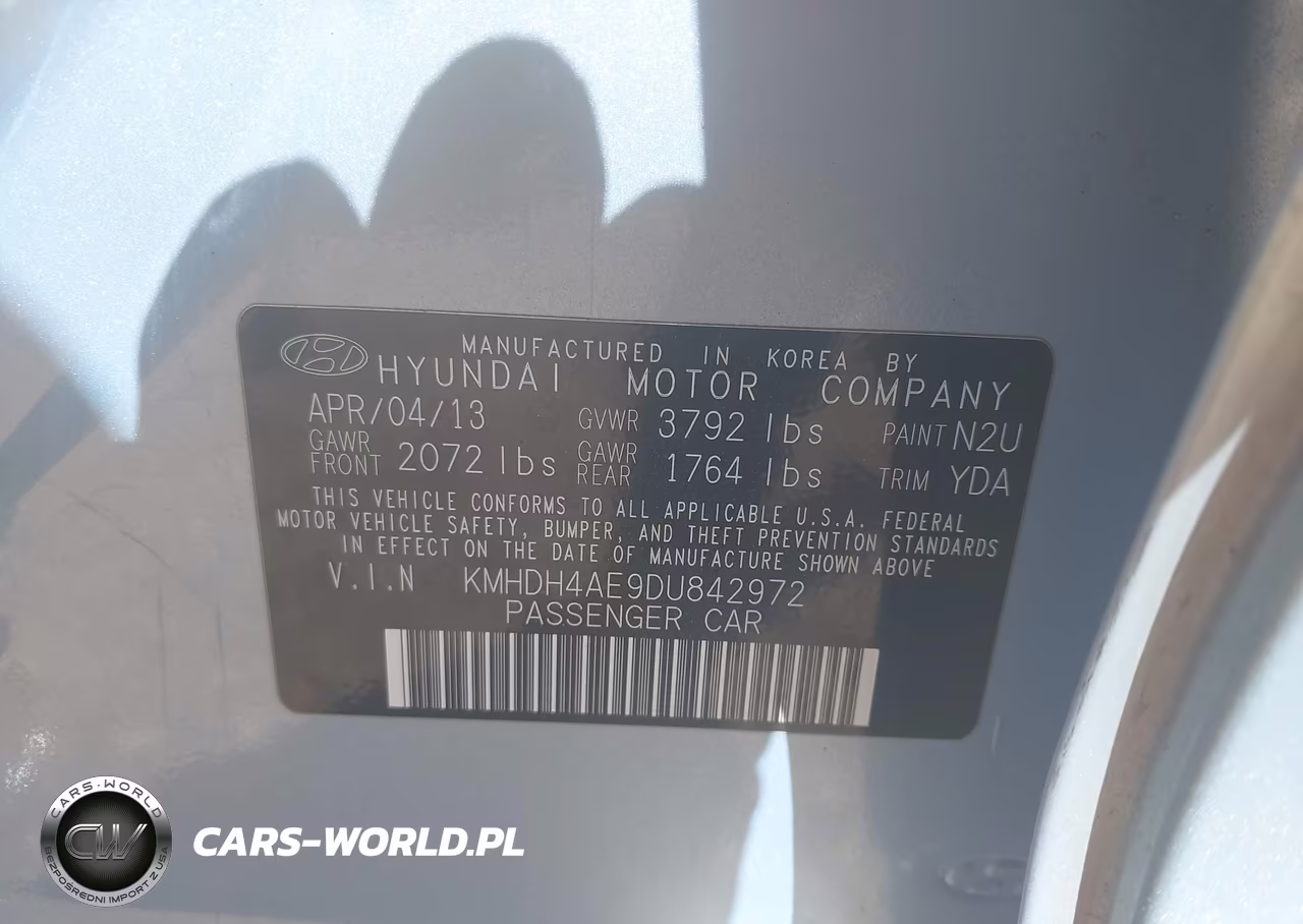 2013 Hyundai Elantra Gls VIN:KMHDH4AE9DU842972 - 9