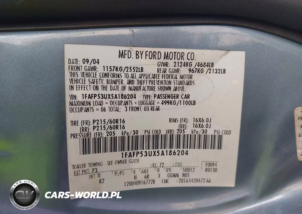 2005 Ford Taurus Se VIN:1FAFP53UX5A186204 - 9