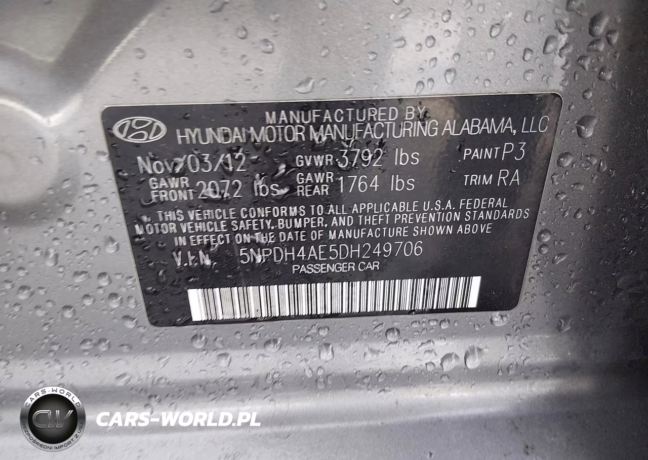 2013 Hyundai Elantra Gls VIN:5NPDH4AE5DH249706 - 9
