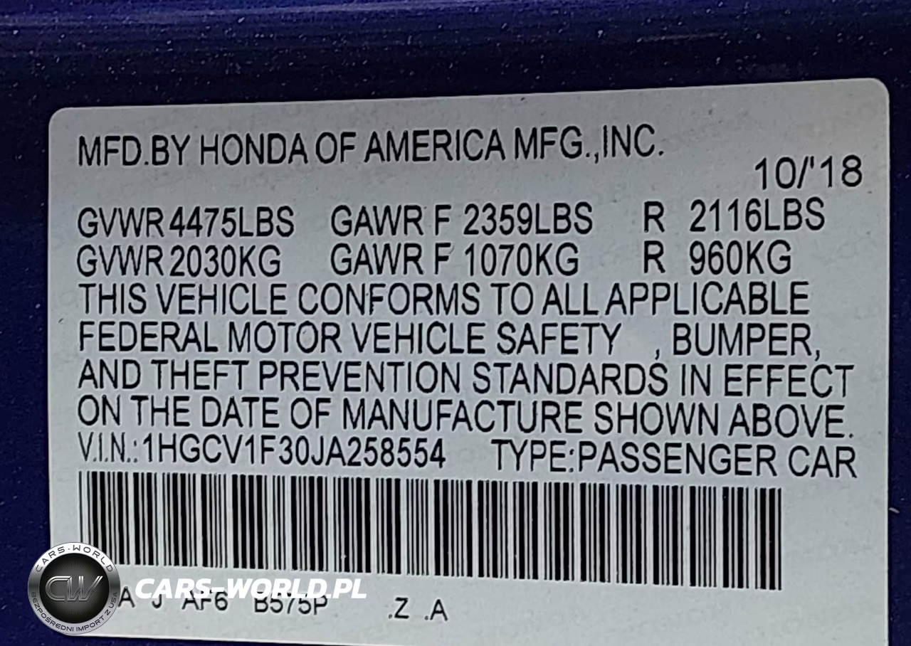 2018 Honda Accord Sport VIN:1HGCV1F30JA258554 - 9