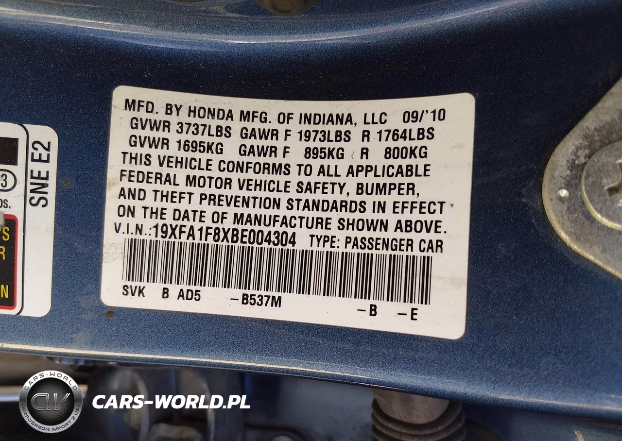 2011 Honda Civic Ex VIN:19XFA1F8XBE004304 - 9