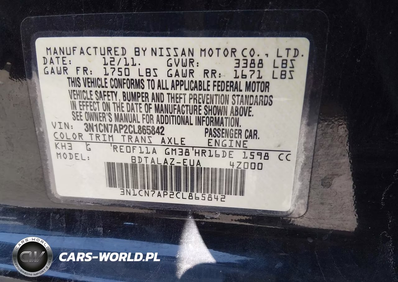 2012 Nissan Versa 1.6 S VIN:3N1CN7AP2CL865842 - 9