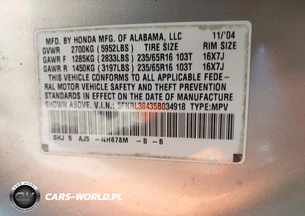 2005 Honda Odyssey Ex VIN:5FNRL38435B034918 - 9