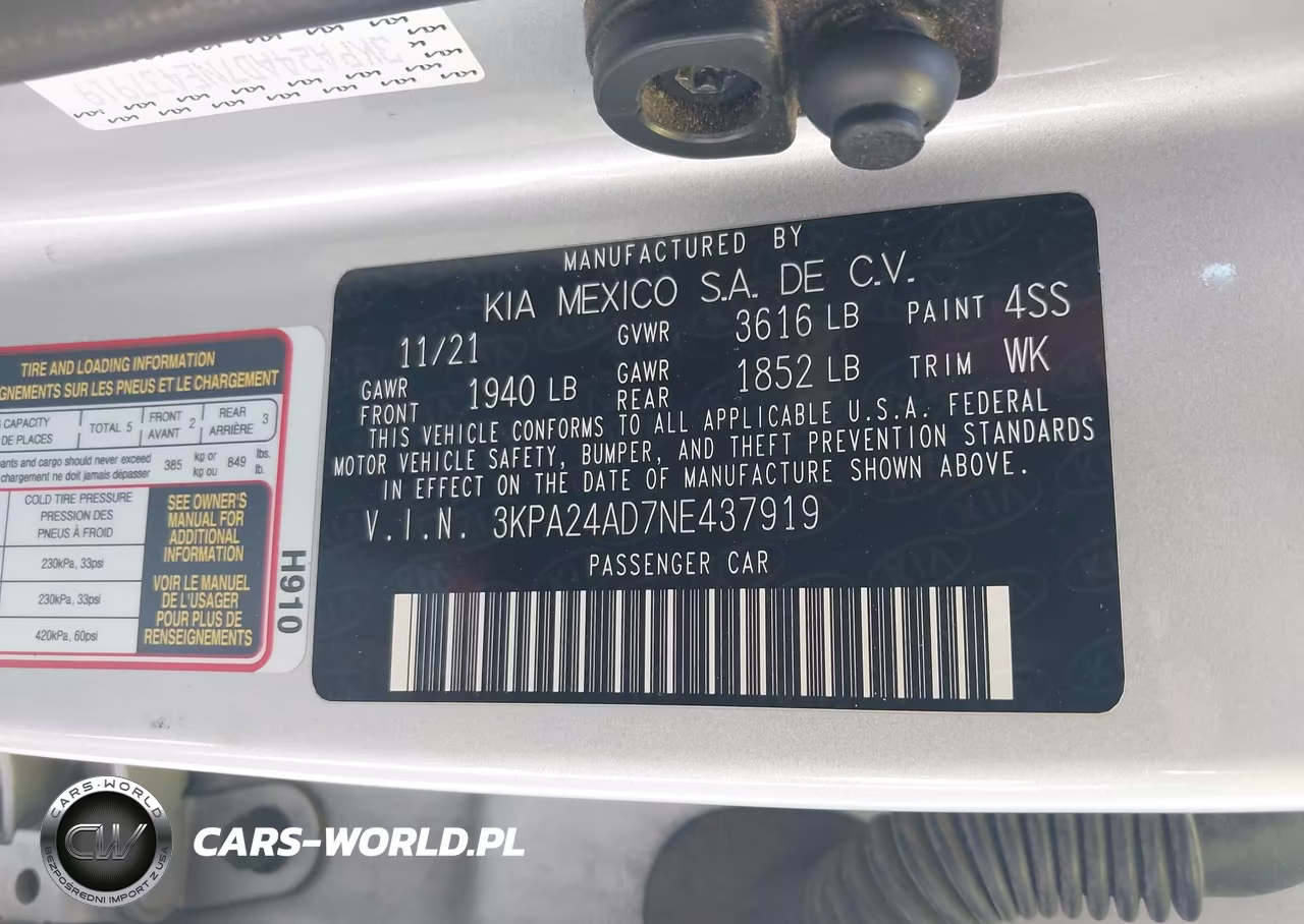 2022 Kia Rio Lx VIN:3KPA24AD7NE437919 - 9