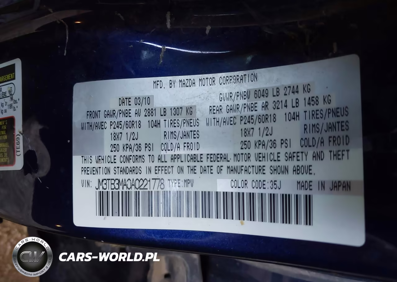 2010 Mazda Cx-9 Touring VIN:JM3TB3MA0A0221778 - 9