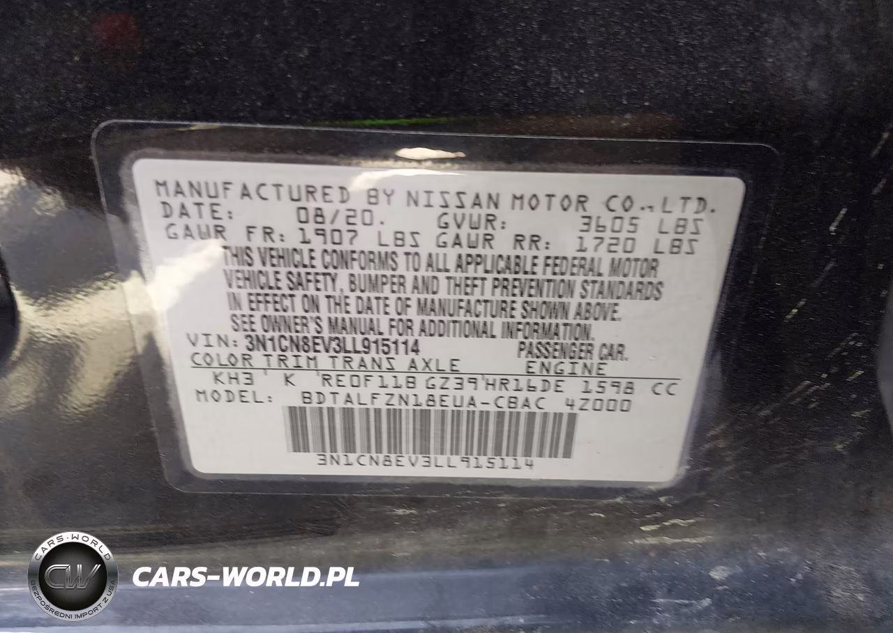 2020 Nissan Versa Sv Xtronic Cvt VIN:3N1CN8EV3LL915114 - 9