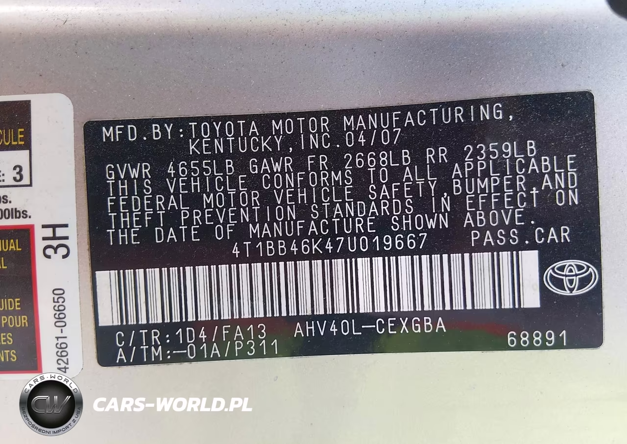 2007 Toyota Camry Hybrid VIN:4T1BB46K47U019667 - 9